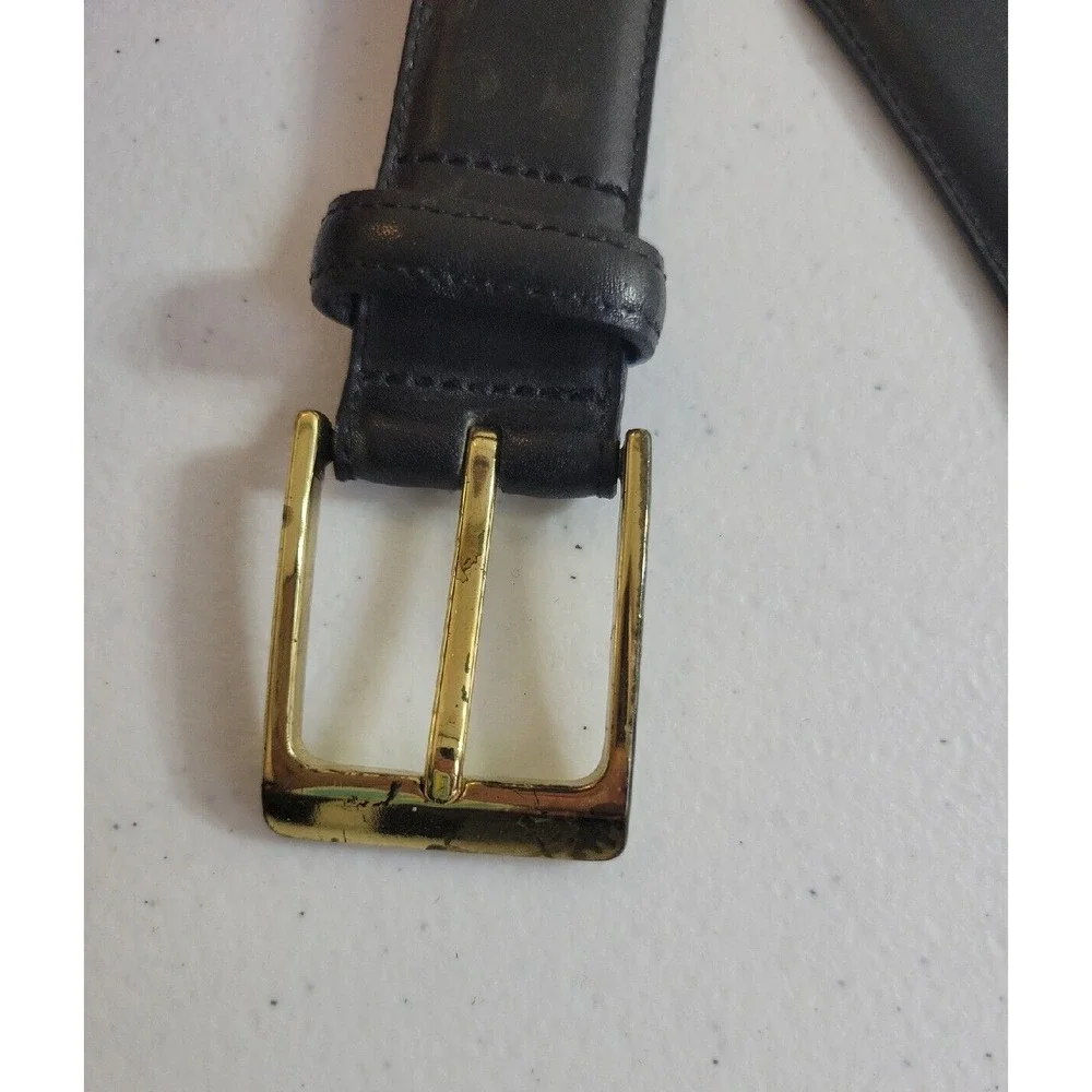 Italian Leather Belt Classic Minimalist Professional Gold Buckle Dress Black 42